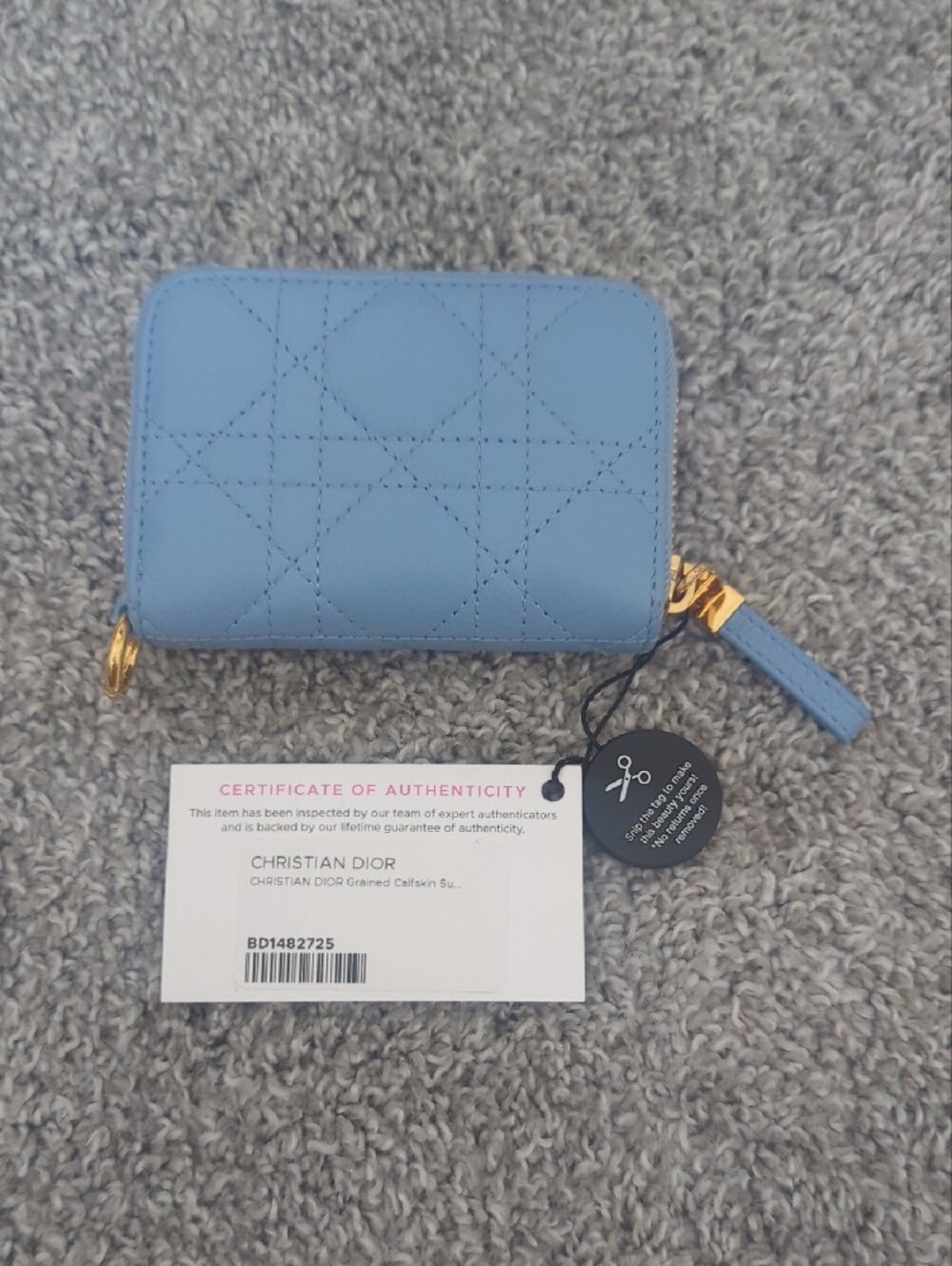 Dior Light Blue Quilted Zip Wallet with Gold Hardware - Picture 2 of 6